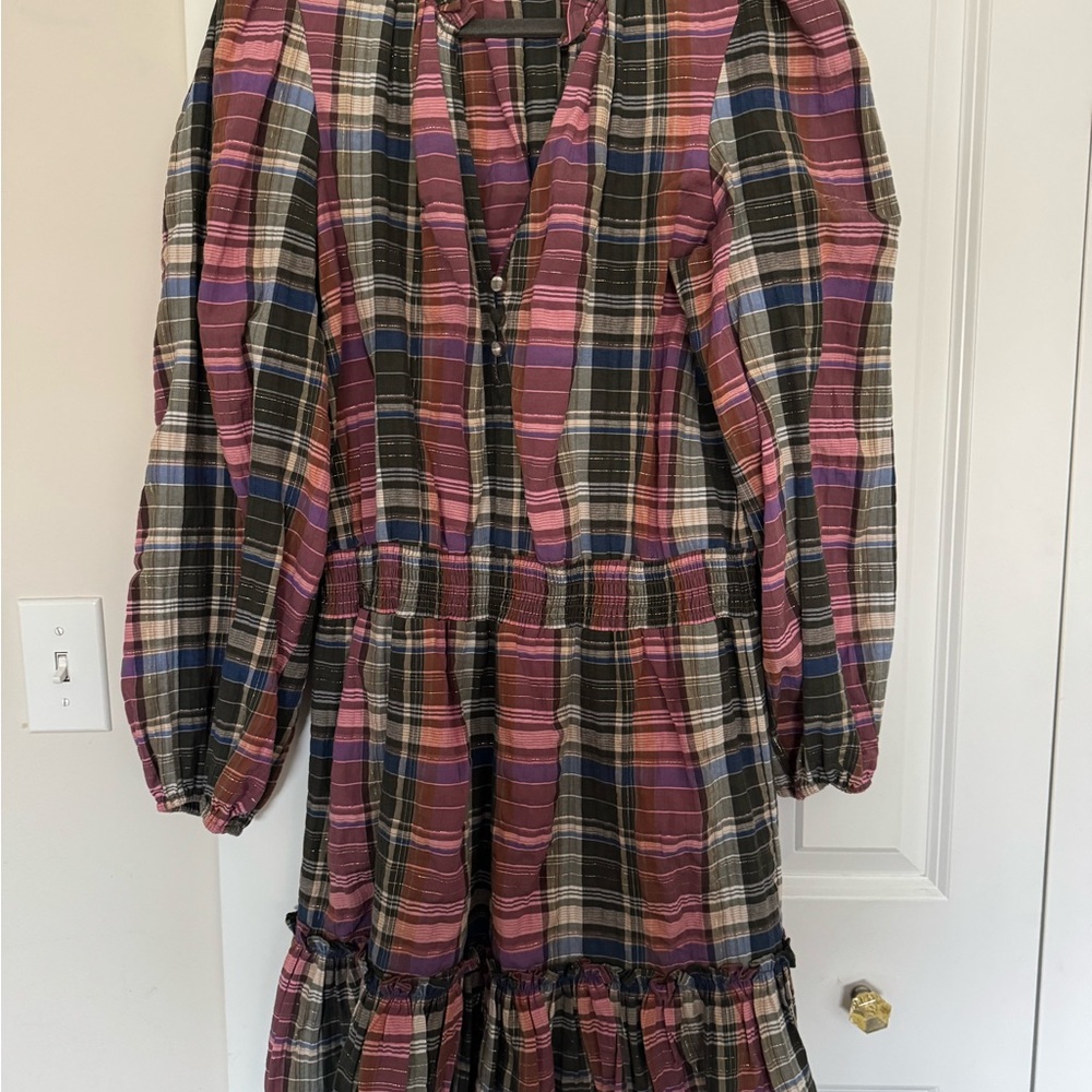 Veronica Beard Pink & Purple Plaid Long-Sleeve Dress